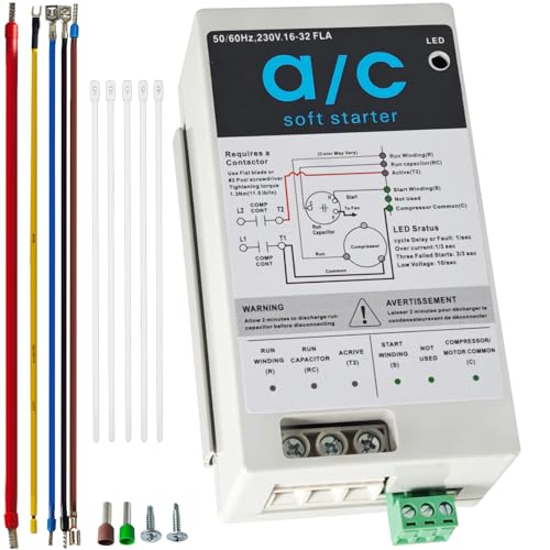 AC Soft Start Kit for Home 4-7 Ton Air Conditioner Compressor Soft Starter 70% Less Startup Current Quiet Start for Home/RV/Generator Easy Install (16-32A)
