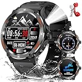 Military Smart Watch for Men with LED Flashlight 500mAh Big Battery Tactical Smart Watch 1.53” Big Screen Rugged Smartwatch 3ATM Waterproof Fitness Tracker with Health Monitor for iPhone Android
