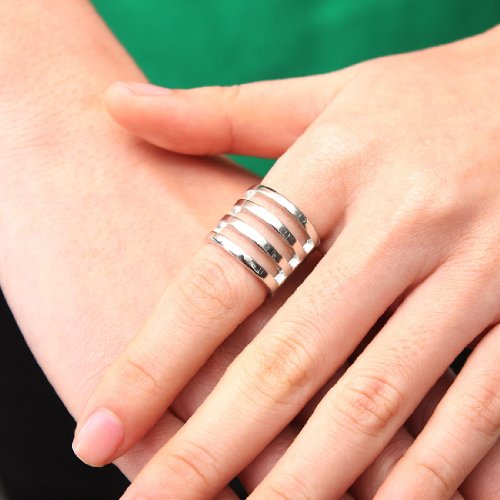 Mutilayer Gold Silver Stack Plain Crystal Above Knuckle Band Mid Finger Ring Silver 4 Layer Plain