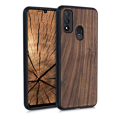 kwmobile Real Wood Case Compatible with Huawei P Smart (2020) - Case Hard Wooden Cover with Soft TPU Bumper - Dark Brown