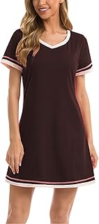 Camisón de Mujer de Manga Corta Ropa de Dormir cómoda Camisa de Dormir camisón Colorblock Ropa de casa