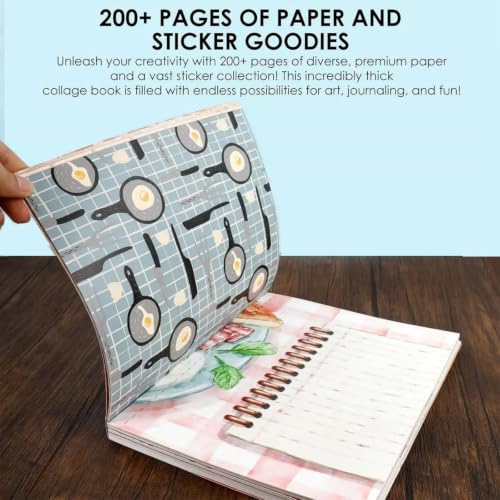Pegatinas PET y papel vegetal vellum en el libro de collage vintage The Flavor Folio 4
