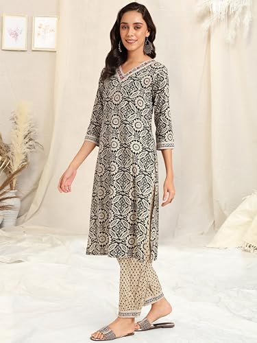 Image of MIRCHI FASHION Women's Straight Fit Pure Cotton Printed Kurta Set with Dupatta and Trouser