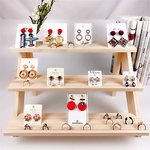 Gzyf Wood Retail Jewelry Showcase Rack, Countertop Small Merchandise Display Stand For Earrings, Ring, Brooch, Necklace, Bracelet, Etc , 3 Tier #TOP2