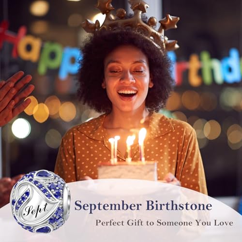 JIAYIQI Birthstone Charms for Bracelet Necklace 925 Sterling Silver Bead Love Heart Charms Happy Birthday Charms for Women3