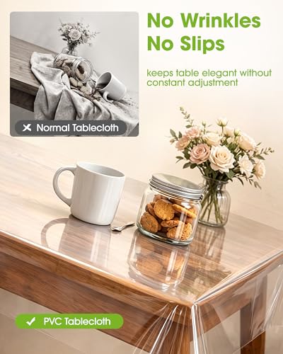 Image of Pureegg Clear Plastic Table Cover Protector - 100% Waterproof & Spill-Proof Table Cloth for Rectangle Table, Transparent Vinyl Tablecloth for Inside & Outside Dining, Party, 54 inch x 72 inch