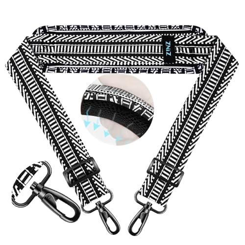 Image of ZINZ 74 inch Shoulder Strap with Fixed Pad and Dual Balanced Buckles,Black White Jacquard