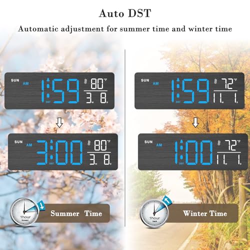 Image of DreamSky Wooden Digital Alarm Clock with Date & Day of Week for Bedroom | Large Display Desk Clock for Living Room, Temperature, Dimmer, Adjustable Volume, Auto DST, Office Wood Decor (Plug-in)