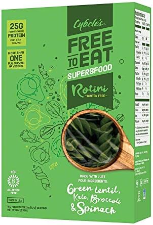 Cybele's Free to Eat Gluten Free & Grain Free Pasta | Superfood Green Rotini | High in Plant Based Protein | Dairy Free, Nut Free, Soy Free, Allergen Free, Non GMO | Vegan 8oz Box (Pack of 6)