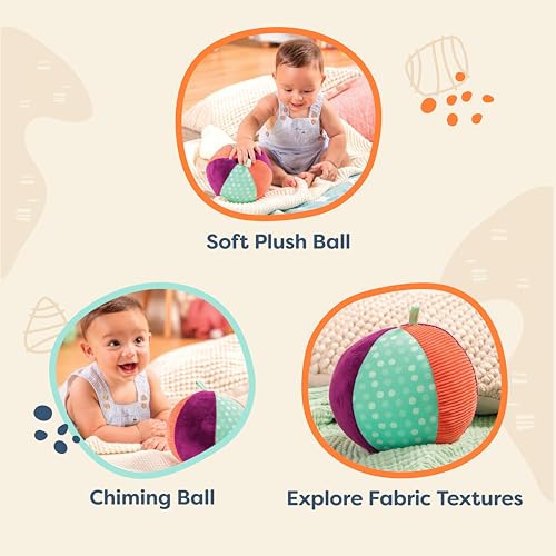 B. baby – Bola de tela suave – Pelota de peluche con cascabel – Juguete sensorial para bebés, niños pequeños – Colores, texturas y sonidos de traqueteo – 0 Meses + – Make It Chime - imagen 4