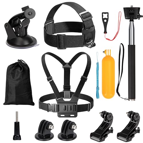 Accesorios de Cámara de Acción Kit 9-en-1, Arnés de Pecho + Arnés Banda Cabeza, compatibles con Gopro Hero 10/9/8/7/6/5/4 Insta360 dji SJCAM AKASO y Otras Soporte cámaras de acción