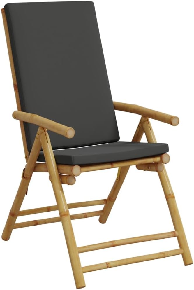 vidaXL Garden Reclining Chair Set of 2 Bamboo, Dark Grey Bamboo, Polyester