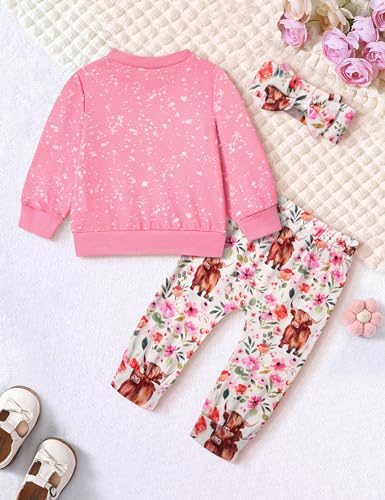 Image of Toddler Girl Clothes Fall Winter Outfits Wild Hair Don't Care Highland Cow Sweatshirt Pants Western Cowgirl Outfit