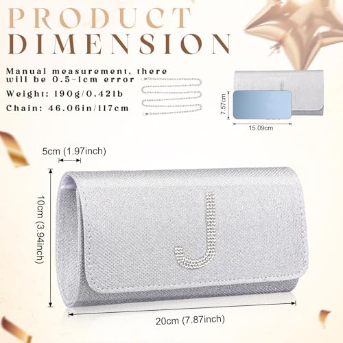 Image of Silver Clutch Purses for Women Personalized | Sparkly Evening Bag Formal Dressy, Crossbody Bag with Metal Chain, Stylish Clutch, Gift for Wedding, Prom, Cocktail Party