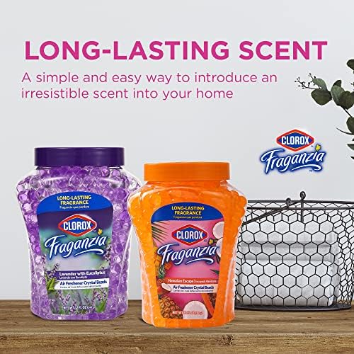 Image of Clorox Fraganzia Crystal Beads Air Freshener, Long Lasting Room Deodorizer and Odor Eliminator Gel Beads to Freshen Home, Car, or Office, Island Escape Scent, 12 Fl Oz (Pack of 12)