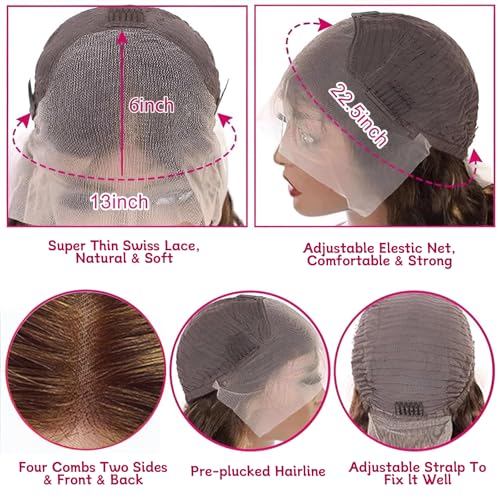 Image of LETMIEO 20 inch Ombre Lace Front Wig Human Hair 13x6 HD Straight Highlight Wig Human Hair 180% Density 4 /27 Colored Honey Blonde Lace Frontal Wigs For Women Glueless Pre Plucked with Baby Hair