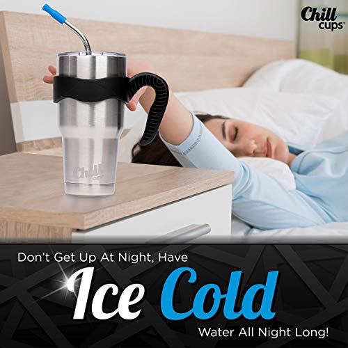 Chill Cups 30Oz Insulated Stainless Steel Tumbler With Straw | Double Wall Vacuum Cup, Bpa-Free Clear Lid, Metal Straw, Cleaning Brush, Cork Coaster - Reusable Travel Mug For Coffee, Water, Smoothie #TOP3