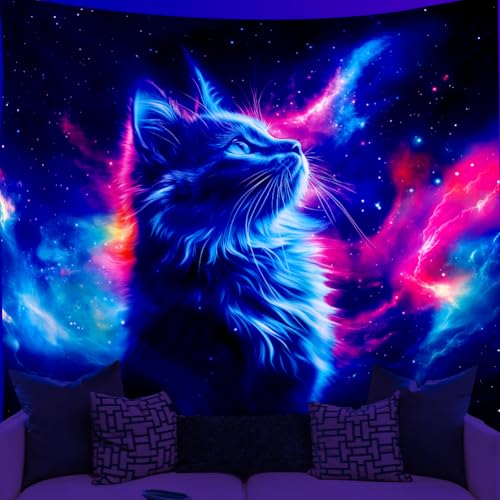 Tapisserie chat réactive aux UV 150x130 cm pour décoration de chambre moderne