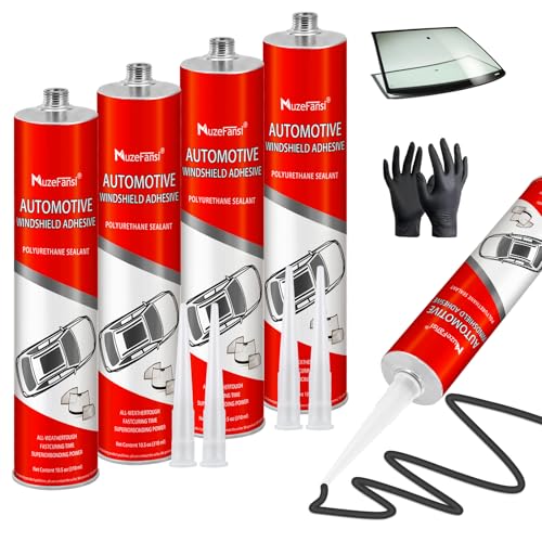 MuzeFansi Polyurethane Windshield Adhesive–Weatherproof, Fast Curing Auto Glass Sealant for Car, RV, Truck Windows, Easy to Use Windshield Glue, Black(4 Pack, 10.1 fl oz)