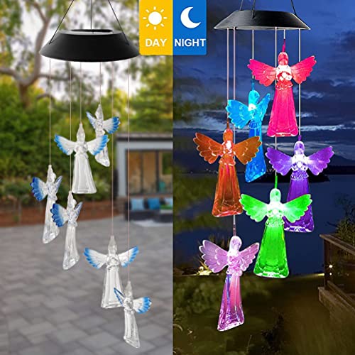 Solar Wind Chime,Wind Chimes Changing Color Led Light Indoor Outdoor Patio Lawn Gardening Gifts Festival Decor For Women Mother Wife Girlfriend Birthday Valentine Gifts (Angel) #TOP1