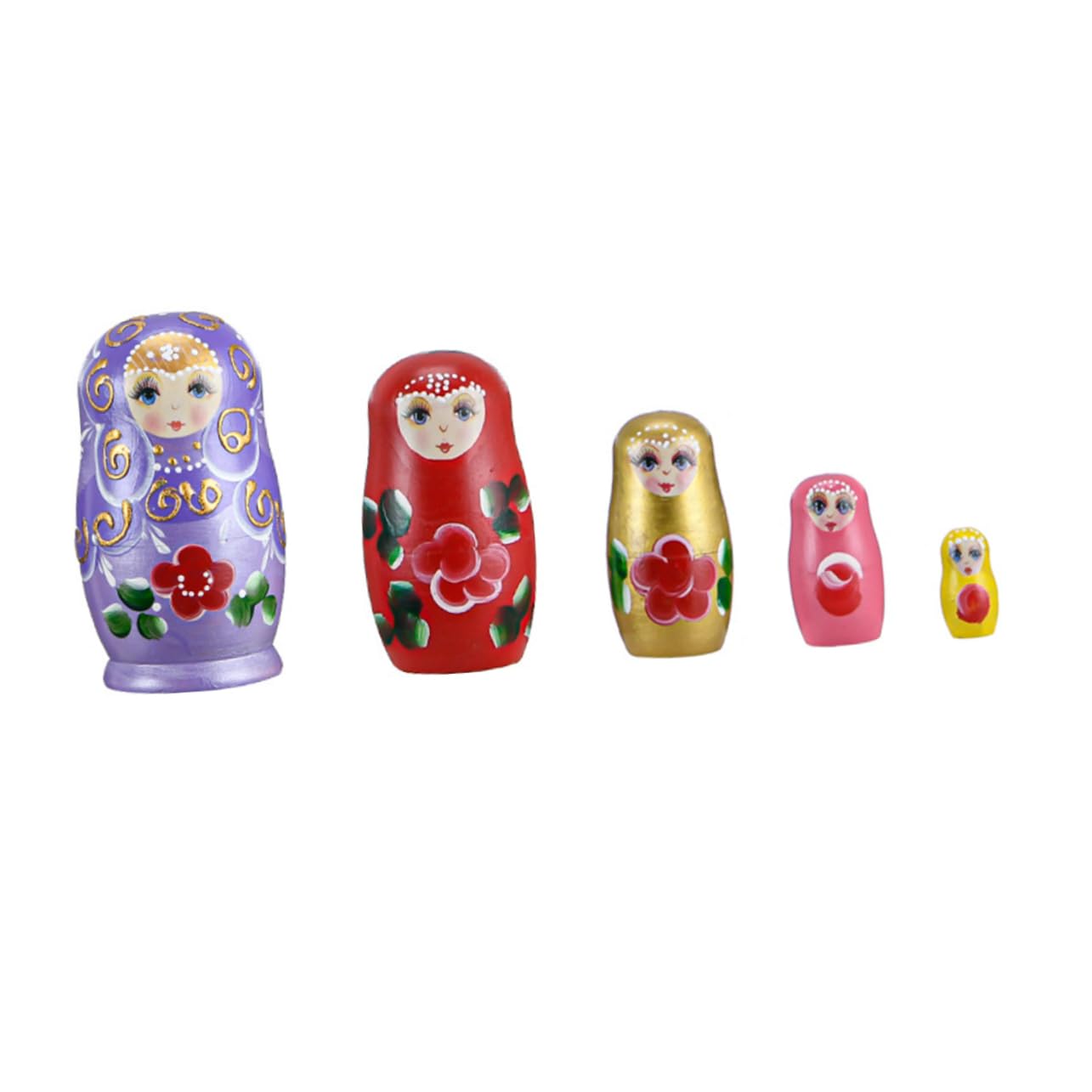 KONTONTY Russian Wooden Nesting Dolls Set 5 Different Sizes Stackable Toys Home Decor Safe for Boys and Girls Idea Random