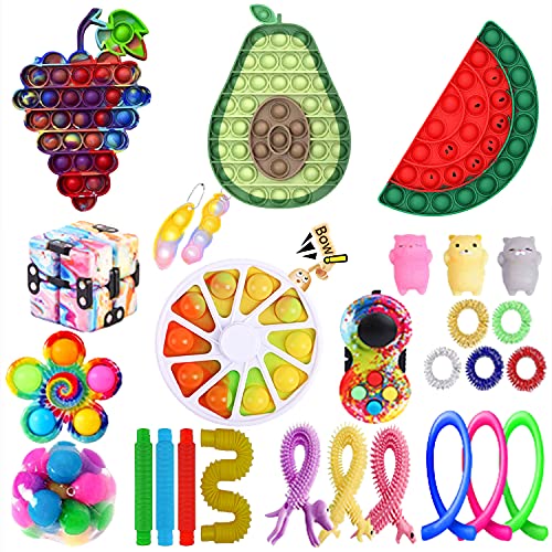 ideapro Fidget Pack Anti-Anxiety Tools, Fidget Toy Pack with Infinity Fidget Cube Marble Mesh Pop Tube and Fidget Block Set Figetget Stress Relief Toys for Adults Kids (Fidget Pack 4)