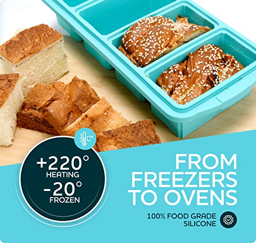 Xomoo Silicone Freezer Tray With Lid - Soup Freezer Container Molds - Large Ice Cube Tray- Makes 4 Perfect 1 Cup Portions Cubes，1-Pack Freezer Storage Food Soups & Meal Prep-Oven & Dishwasher -Safe #TOP5