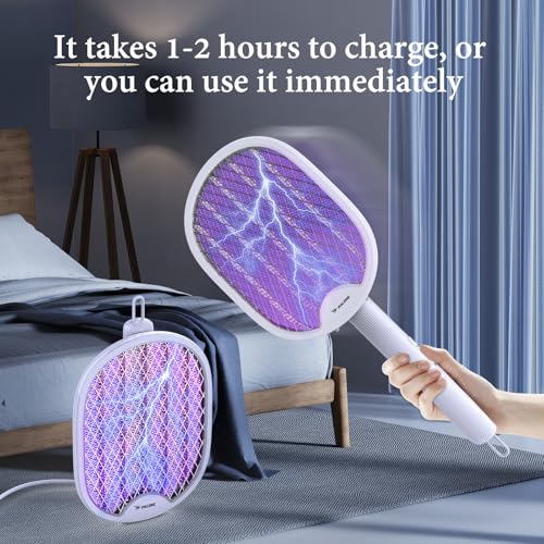 PALONE Electric Fly Swatter, 4000V Foldable Fly Zapper Killer with Rechargeable Battery, 3 Layers Mesh with USB-C, Mosquito Killer Flying Insects Control for Living room, Garden, Kitchen - Image 6
