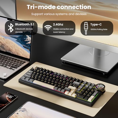 Image of RK ROYAL KLUDGE N99 Wireless Mechanical Keyboard with Screen & Knob, BT /2.4G /USB-C, 96% Hot Swappable Custom Keyboard, Pre-lubed Linear Slient Switches, Gasket Mount, RGB Gaming Keyboard