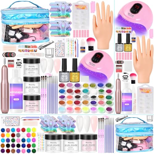 Major Dijit Acryl Nägel Starterset mit LED UV Lampe Acrylpulver Nagelfräser Nageldesign Set Nagelbürste Nagelspitzen Topcoat & Basecoat Komplett Set Maniküre zu Hause