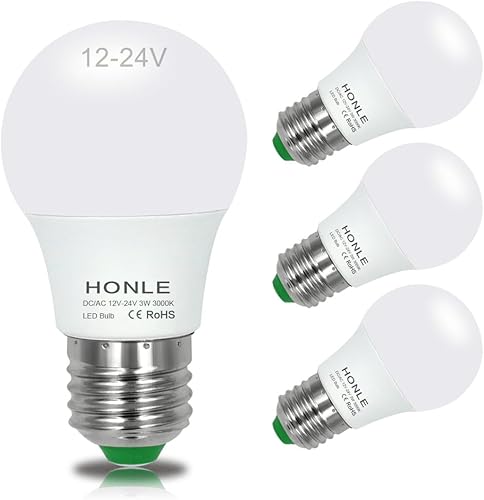 Miniatura 7 de Bombillas LED E26 de 12 a 24 V CA/CC, 3 W, bajo voltaje, blanco cálido, 3000 K, E27 Edison, base de tornillo estándar, equivalente a 25 W, para