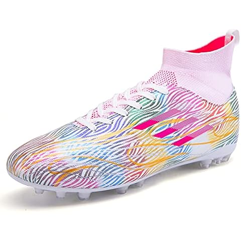 Youth Football Boots Adult High-Top Soccer Training Shoes Outdoor Lightweight Non-Slip Spikes,Pink-38EU Cover