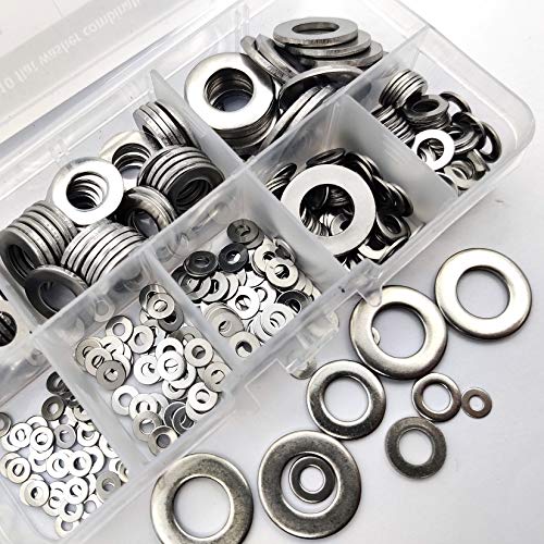 360 Pcs 304 Stainless Steel Flat Washers Assortment Kit, Metal Fender Washers Set for Home Decoration Handmade Factories Repair Electrical Connections - M2/M2.5/M3/M4/M5/M6/M8/M10