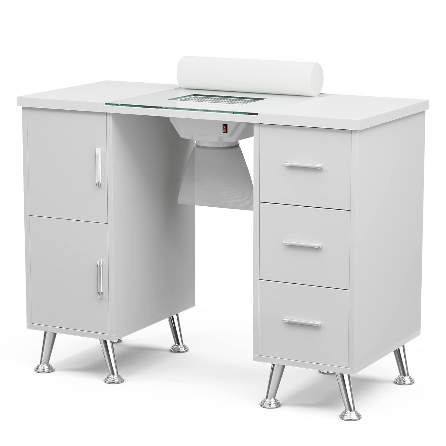 Paddie Manicure Table Nail Desk for Nail Tech, Glass Top