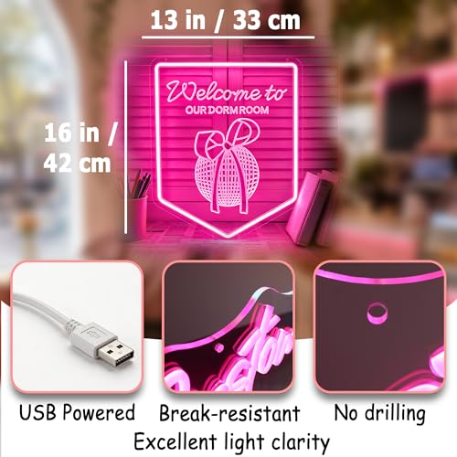 Image of Pink Neon Sign Led Neon Lights Signs for Wall Decor USB Powered Led Signs for Room Decoration-Dormroom Bow