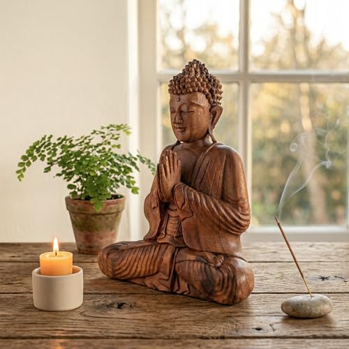Estatua de Buda sentado de madera de 8 pulg miniatura 6