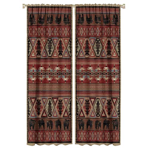Bears Printed Blackout Curtains,Vintage Farmhouse Cabin Animals Retro Bohemia Style Window Drapes for Living Room Bedroom Kitchen W42xL63in