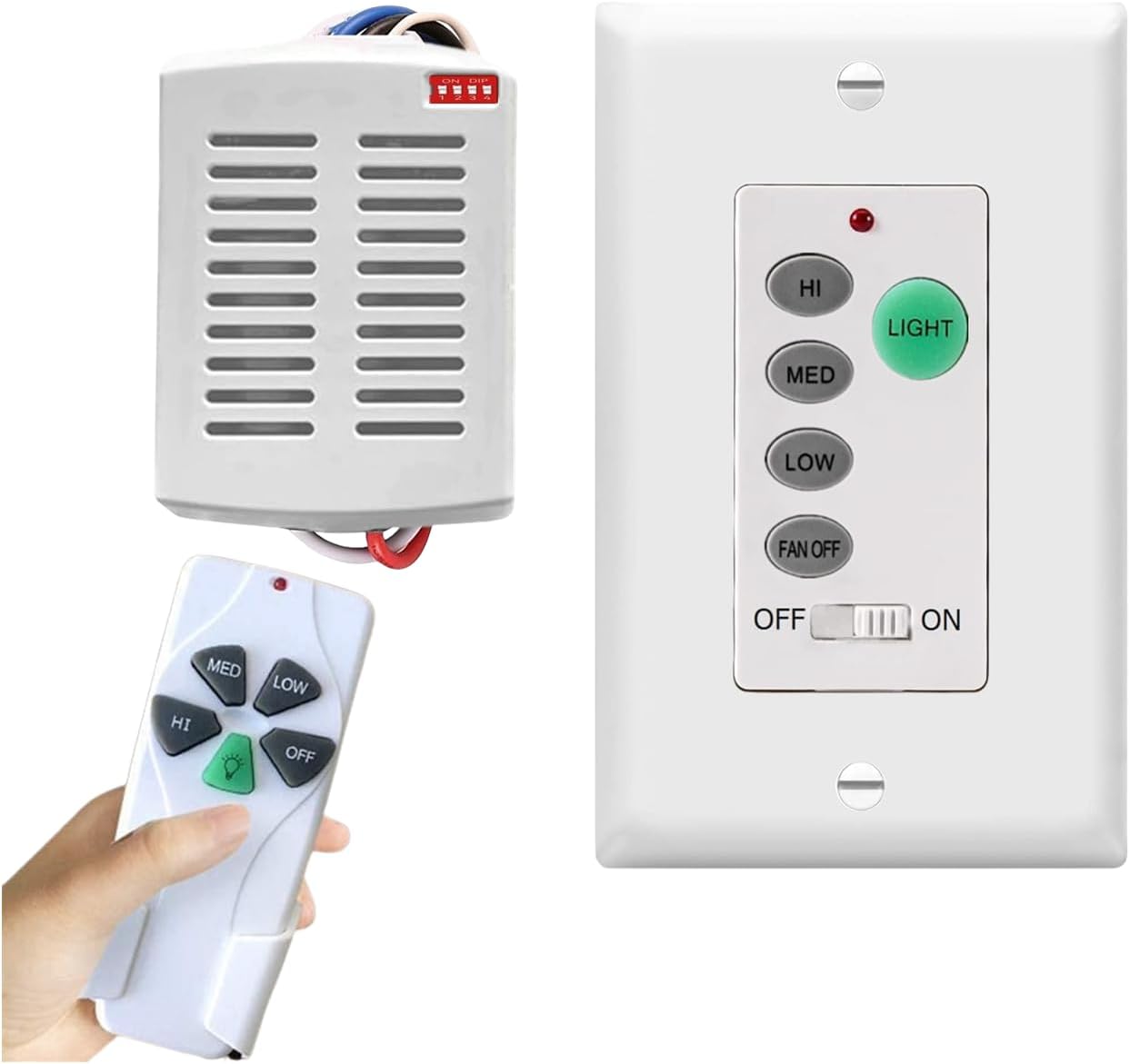 Nexete Universal Ceiling Fan and Light Remote Control Kit,3 Speed,Light Dimmer,in-Wall Switch & Mini Receiver for Hampton Bay Hunter Westinghouse(Remote & Mini Receiver +Handheld Remote)