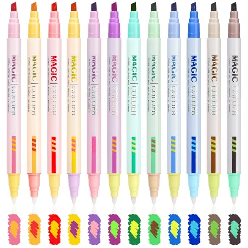 miikoul 12 Colors Dual Tip Highlighters Color Changing Highlighter Markers for Kids Chisel and Bullet Tips Quick Dry Highlighter Pens for Bible Study Adult Coloring Christmas painting