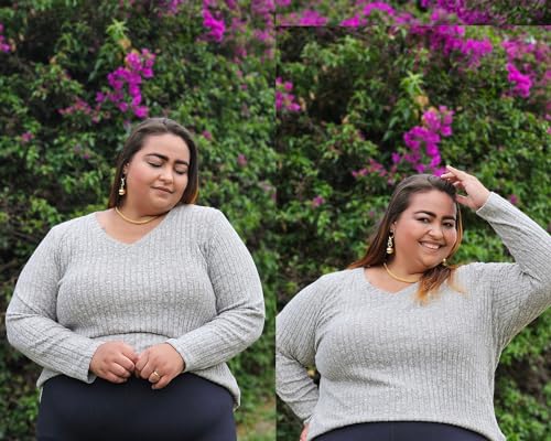 CARCOS Plus Size Tops for Women Long Sleeve Fall Shirts Lightweight Sweaters Basic V Neck Tunics Casual T Shirt XL-5XL3