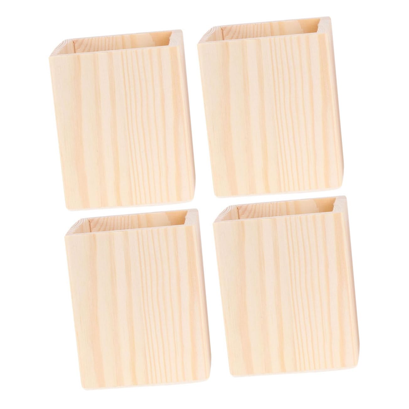 Cabilock 4 Set Barile Di Stoccaggio in Legno Contenitore Quadrato Per Penne Portapenne Rotondo Portamatite Portapenne Da Scrivania Portapenne Da Tavolo Tazza Della Penna Khaki 4 Pezzi * 4