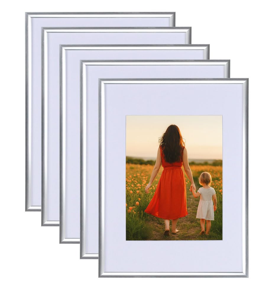 IDEAL TREND 3er 5er Set New Lifestyle Kunststoff Bilderrahmen mit Passepartout & Kunststoffglas Collage Wanddeko: Farbe: 5er Pack Silber | Format: 50x70