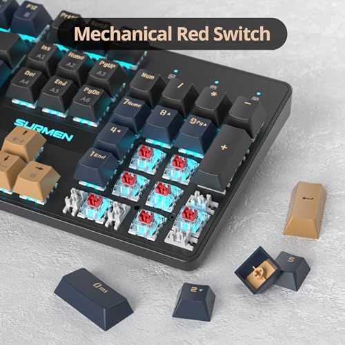 Image of Full Size Mechanical Keyboard, Creamy Keyboard with Number Pad, 104 Keys Wired Gaming Keyboard with Red Switch, RGB Backlit for PC Laptop