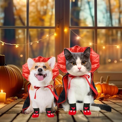 Weihnachts Kostüm für Hunde, Katzen Verkleidung mit Vampir Umhang für Weihnachten Geburtstag Party Fotoshooting, Hundekostüm Set für Kleine Mittlere Große Hunde