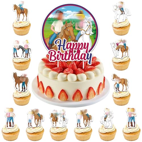 13 Stück Pferde Tortendeko Happy Birthday Tortendeko Geburtstagsdeko Geschenke Schulkind Cake Topper Geburtstag Deko Geburtstag für Mädchen Jungen Kinder