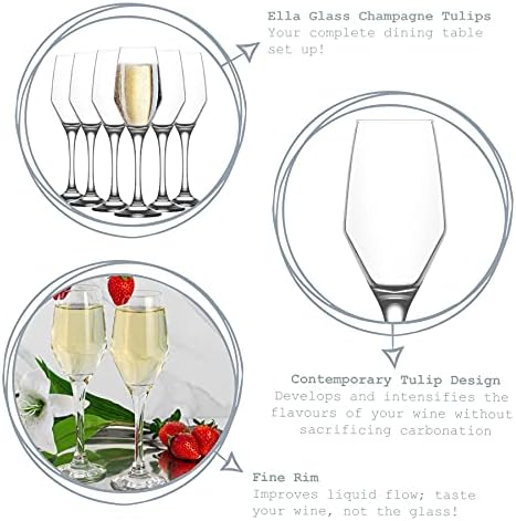 LAV Ella Glass Champagne Tulips - 230ml - Pack of 6 Champagne Flutes Wine Glasses