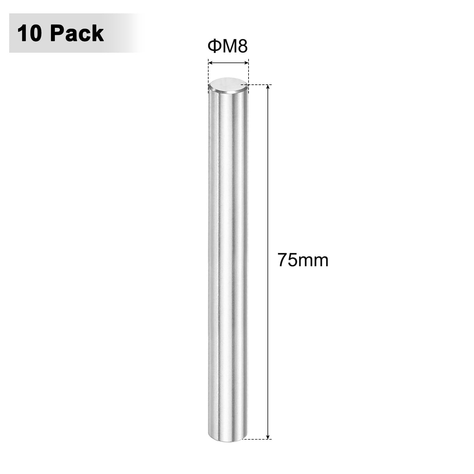 M METERXITY 10-Pack 8 x 75 mm Dowel Pin, 316 Stainless Steel Support Pin Fastener Elements for Metal Devices/Wooden Projects - Image 3