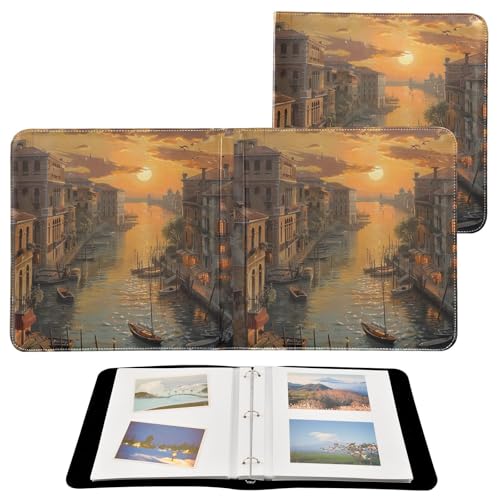 Álbum de fotos ALAZA Italia Vista Atardecer, tapa de cuero PU, encuadernación con 3 anillos, libro de recortes autoadhesivo para bodas, familia y viajes miniatura 2