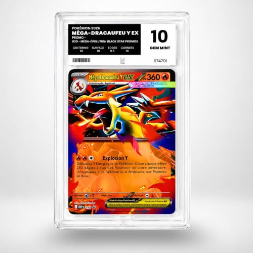Carte Pokémon Gradée Méga-Dracaufeu Y EX 030 - Méga-Évolution Black Star Promos - Note 10 Gem Mint - Version Française - sous Boîtier Pure Grading