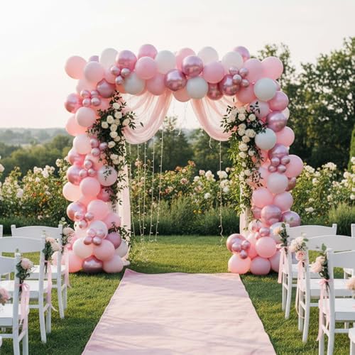 Image of Pink Balloons Set, 12 Inch Metallic Light Baby Pink and White Balloon, Pearlpink Ivory Latex Balloons for Girls Women Birthday Baby Shower Wedding Valentine Bachelorette Easter Christmas Party Decor